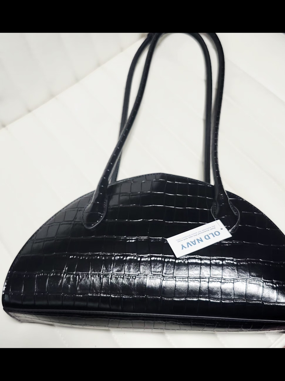 Old Navy Black Croc-Embossed Half-Moon Shoulder Bag with Gold Zip